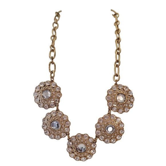 J Crew Gold Tone Glass Plastic Rhinestone Medallions Collar Chain  Necklace E545 - Picture 4 of 7